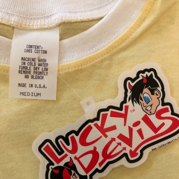 Lucky Devils "embroidered T-shirt in Lemon and Lime" - Picture 3 of 4